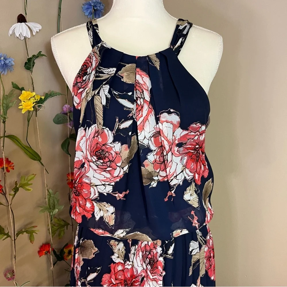 Bisou Bisou Navy Floral Maxi with tie on back